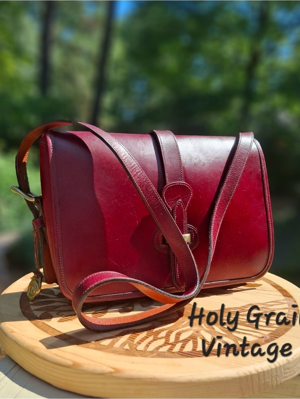 Vintage 1981 Tack Leather Crossbody Bag - Burgundy Green Label